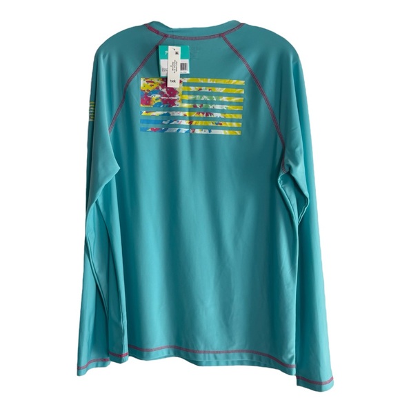 CROWN & IVY Men’s Cabana 50+ UPF Rashguard Shirt in Teal Size Medium -- NWT - Picture 2 of 7